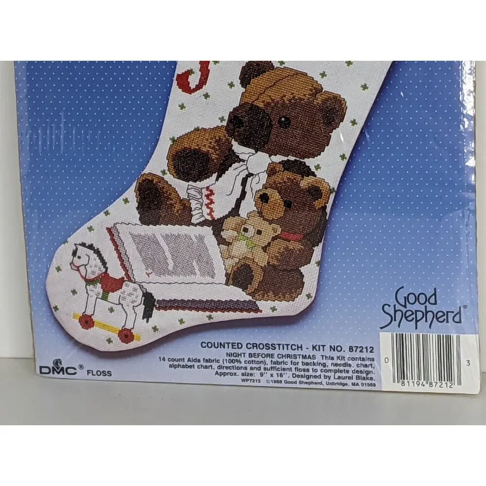 VTG Night Before Christmas Teddy Bear Cross Stitch Stocking Good Shepherd #87212